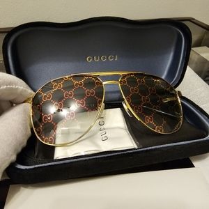 MSRP $595 Gucci GG1220S Green/Gold Unisex Aviator Sunglasses BRAND NEW